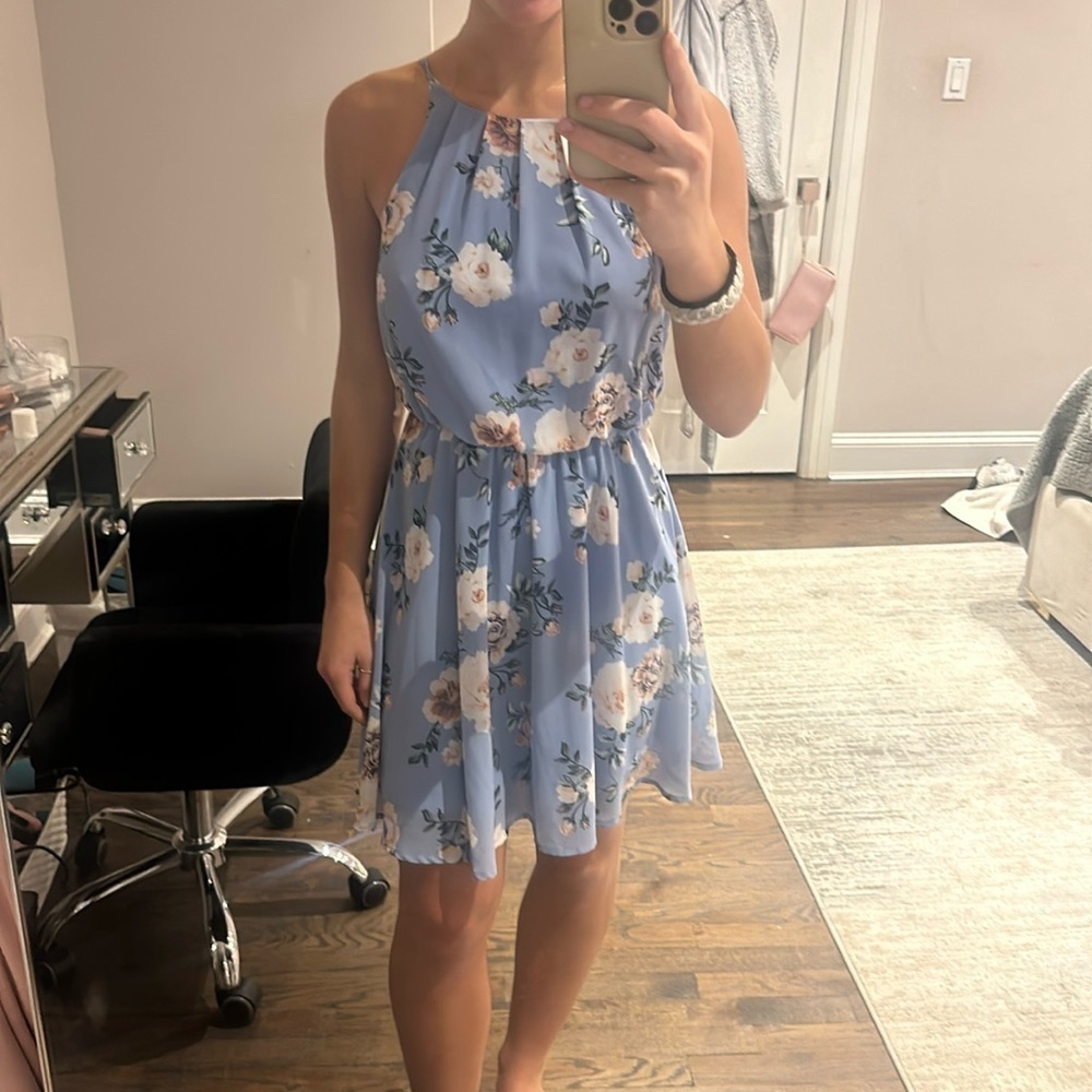 Blue Rain halter neck line dress with flowers